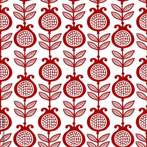 Vector seamless illustration with pomegranates on a white background. Red garnet. Pattern.
