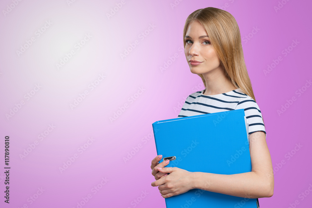Portrait of smiling business woman with paper folder Portrait of smiling business woman with paper folder