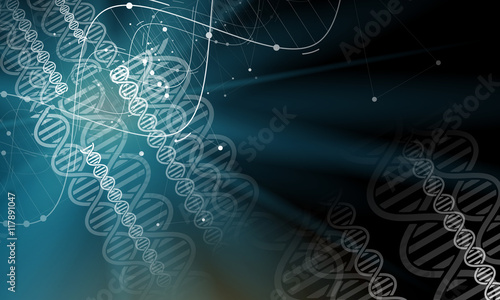 dna and medical and technology background. futuristic molecule structure presentation