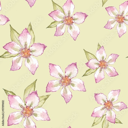 Fototapeta Naklejka Na Ścianę i Meble -  Simple floral pattern. Seamless background. Hand drawn watercolor flowers 2