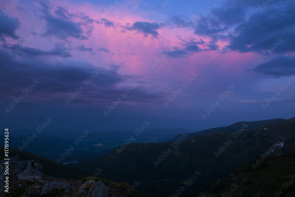 sunset in the Carpathian mountains