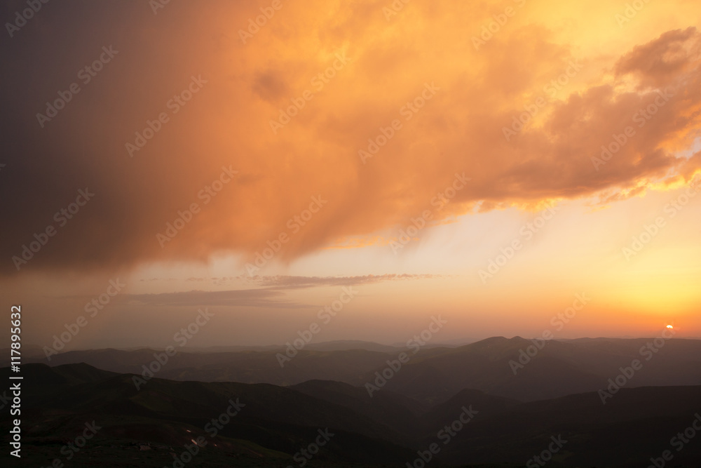 sunset in the Carpathian mountains sunset in the Carpathian mountains