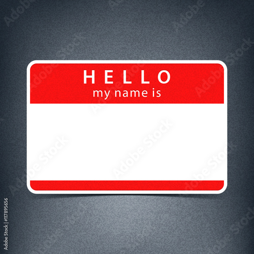 Red name tag blank sticker HELLO