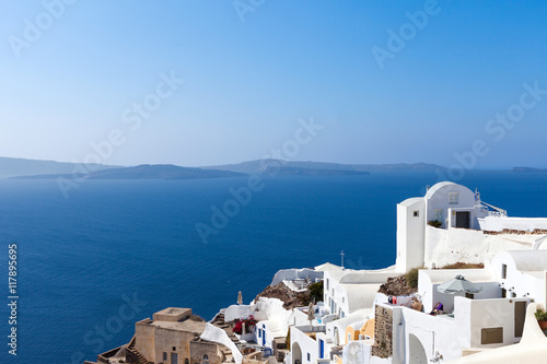 White houses and blue domes of Oia, Santorini.
