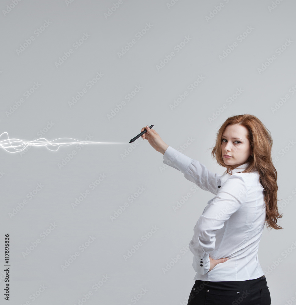 Woman making magic effect - flash lightning. The concept of electricity, high energy. Woman making magic effect - flash lightning. The concept of electricity, high energy.