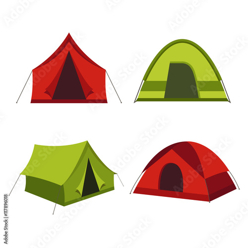 Collection of camping tents vector icon