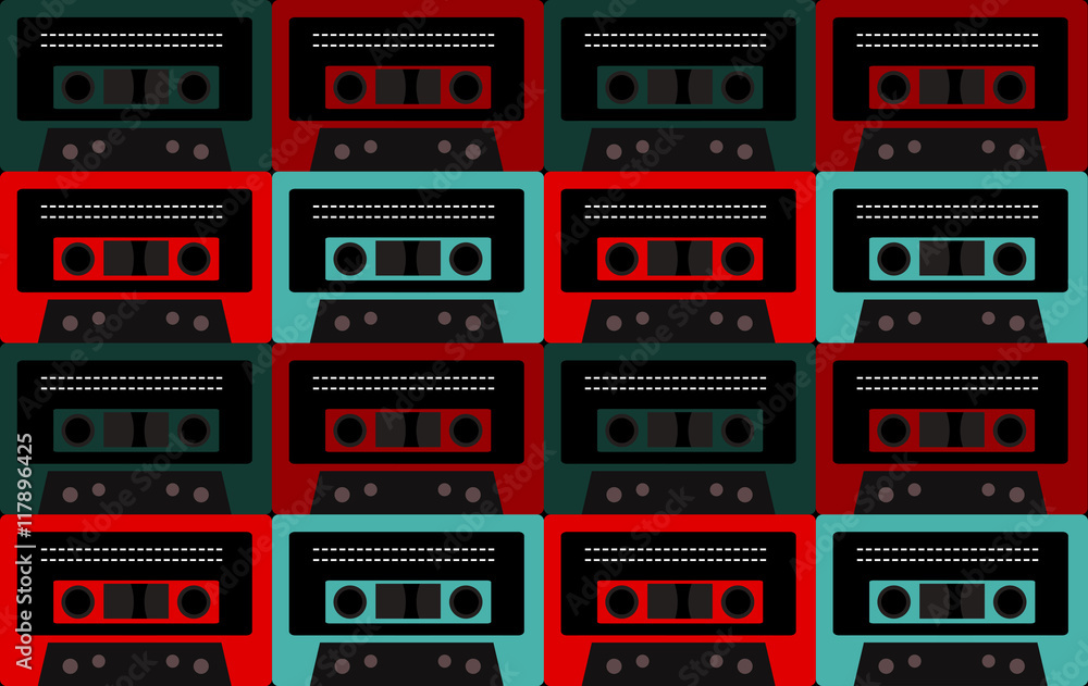 Seamless texture of old cassettes. Vector background for your creativity Seamless texture of old cassettes. Vector background for your creativity