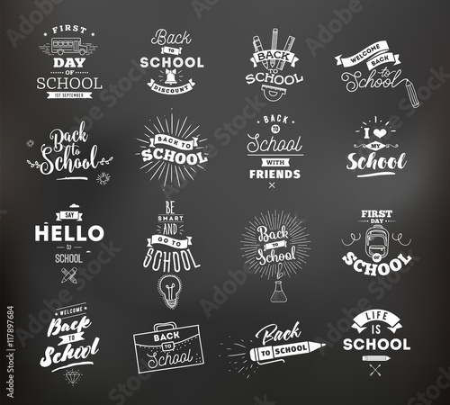 Back to school typographic labels set.