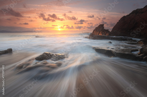 Beautiful sunset in Azkorri beach (Bizkaia, Basque Country) photo