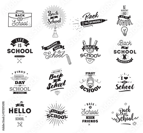 Back to school typographic labels set.