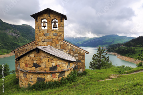 Сhurch on the mountain lake shore