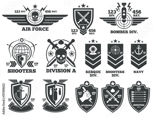 Vintage military vector labels and patches
