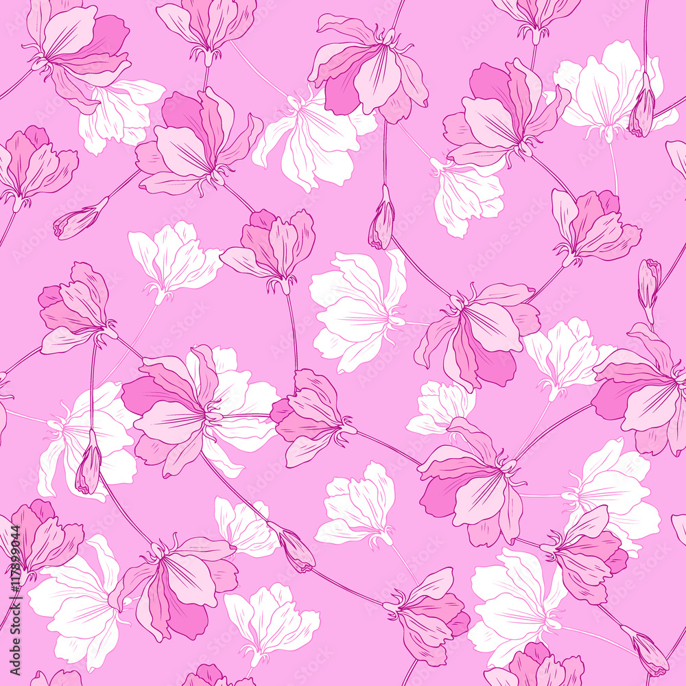Apple flower tree blossom bud, leaf, branch colorful botanical sketch hand drawn isolated on white, seamless vector pattern for greeting card, package design cosmetic, tea, wedding invitation, textile Apple flower tree blossom bud, leaf, branch colorful botanical sketch hand drawn isolated on white, seamless vector pattern for greeting card, package design cosmetic, tea, wedding invitation, textile
