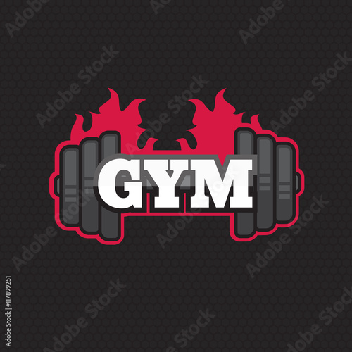 Gym vector logo template. 3d icon. Fitness symbol and emblem