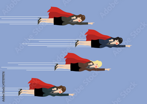 Business women superhero fly competition