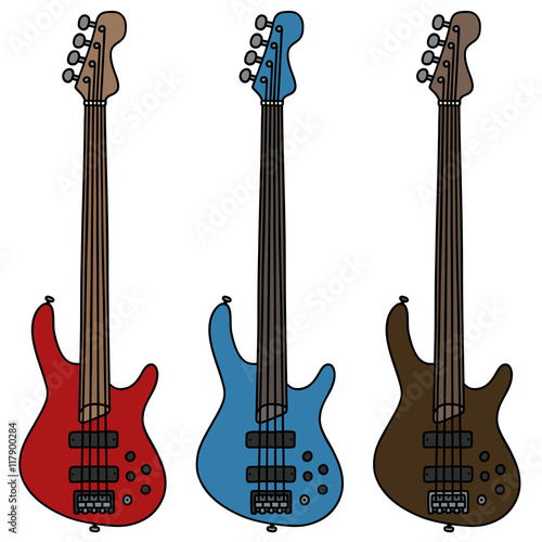 Electric bass guitars / Hand drawing, vector illustration