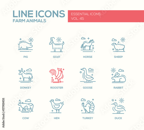 Farm animals - line design icons set