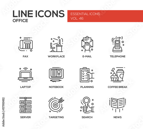 Office - flat design line icons set
