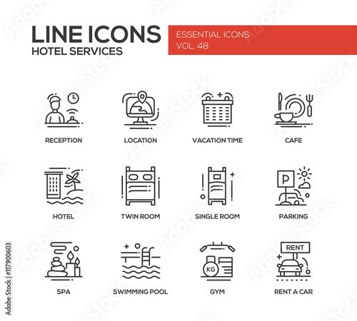 Hotel Services - flat design line icons set