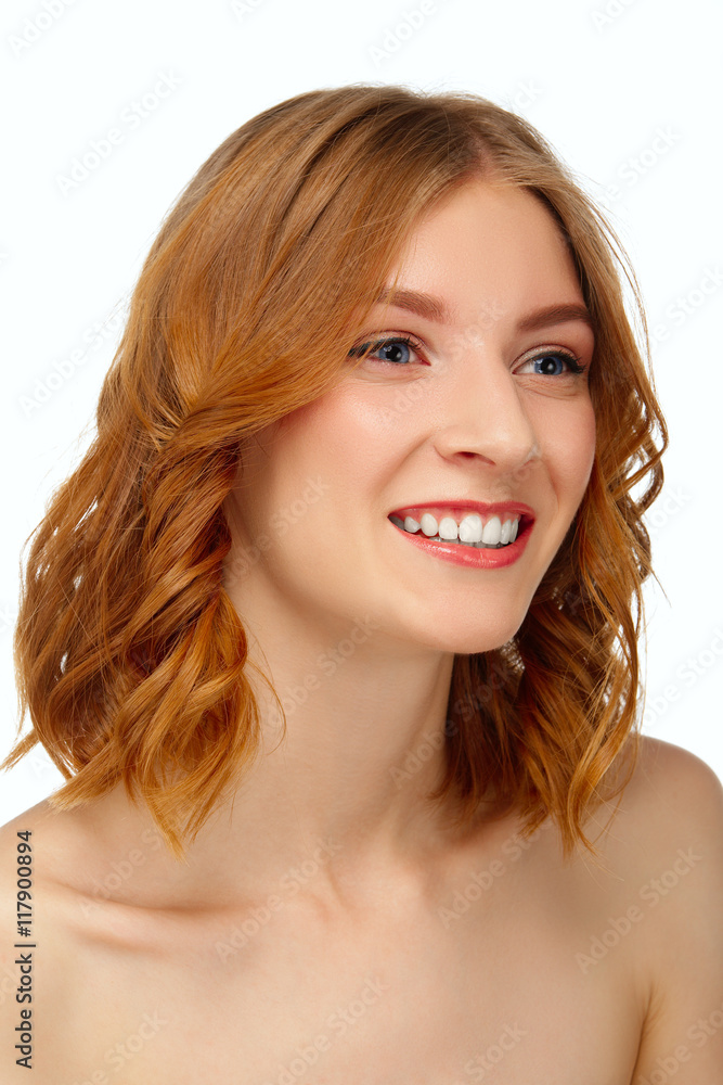 Face of beautiful young woman with blue eyes and red lips. Beaut Face of beautiful young woman with blue eyes and red lips. Beaut