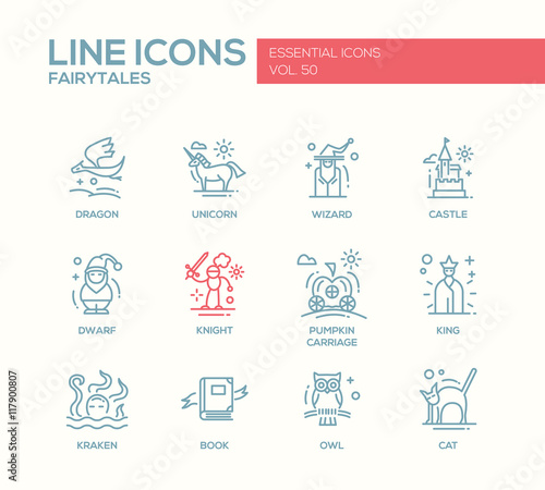 Fairy Tales- flat design line icons set
