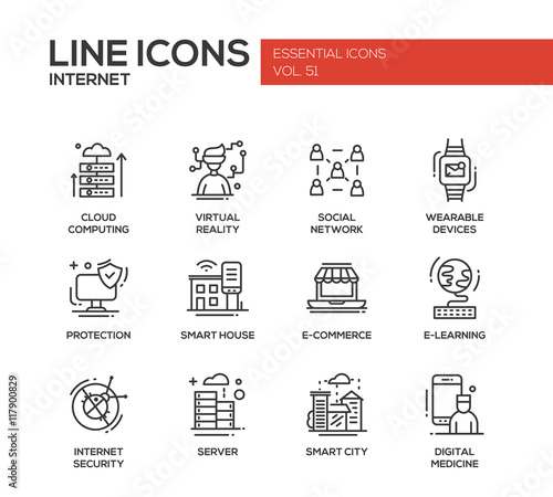 Internet - flat design line icons set