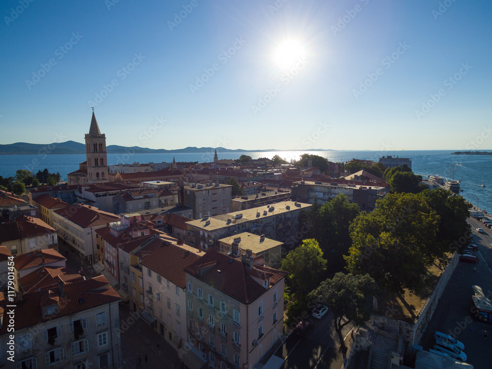 Aerial view of the old city Zadar.