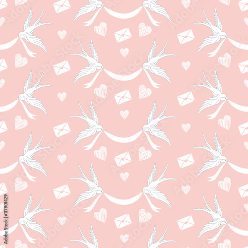Vector pattern with flying swallows.