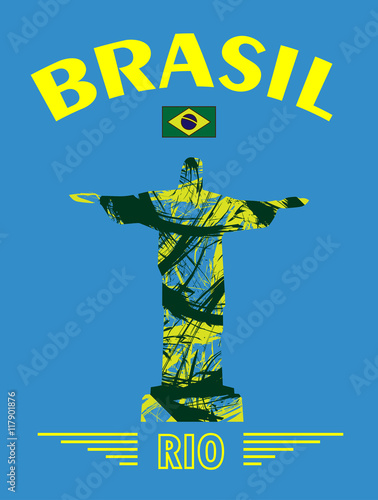 Abstract Brasil and rio design with statue over blue background. Digital vector image