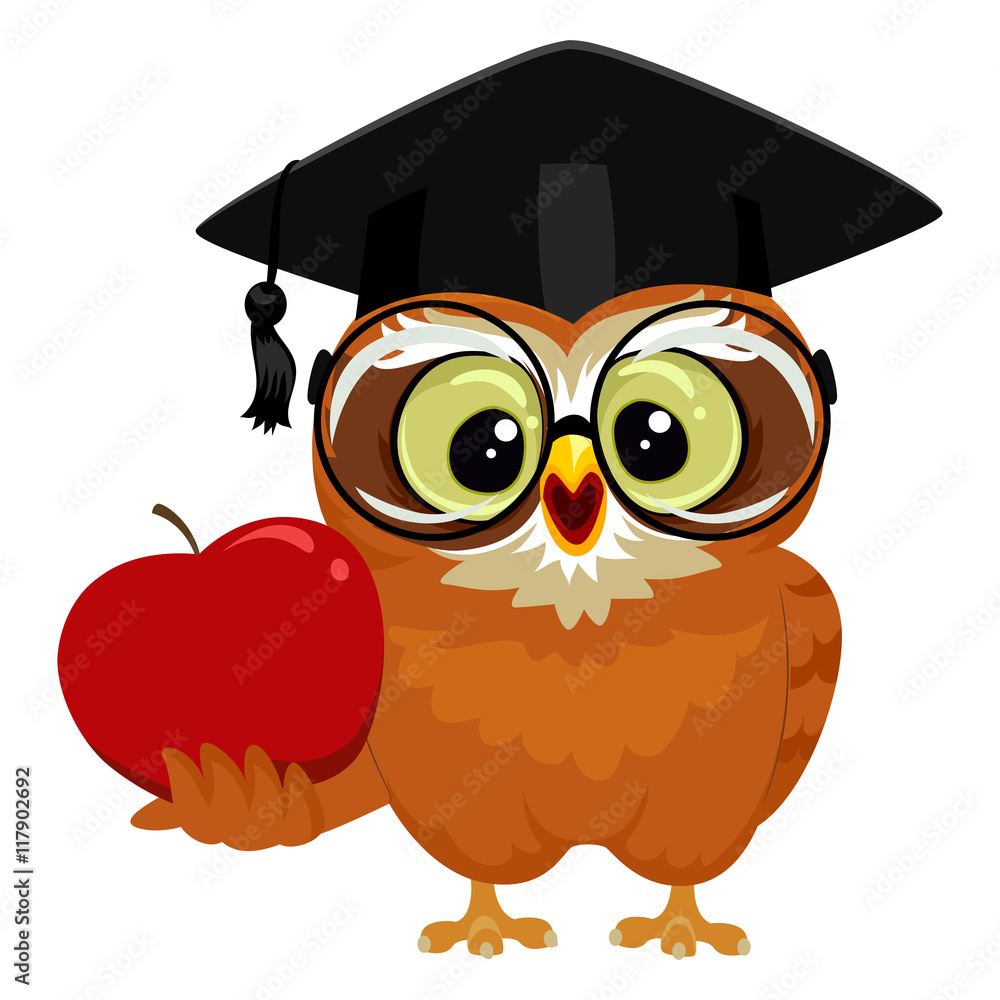 Fototapeta premium Vector Illustration of an Owl holding an Apple