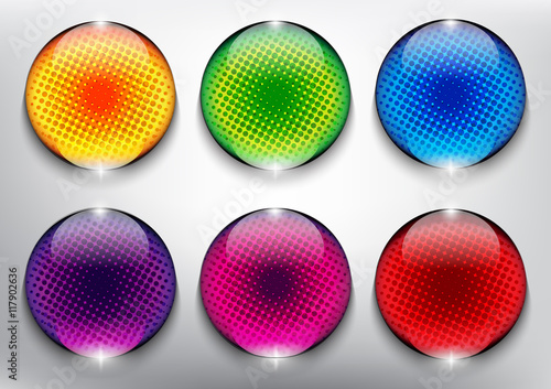 Abstract vector web buttons set of 6. Colorful and glossy on the black panel. Vector illustration. Eps10. © nikolabras