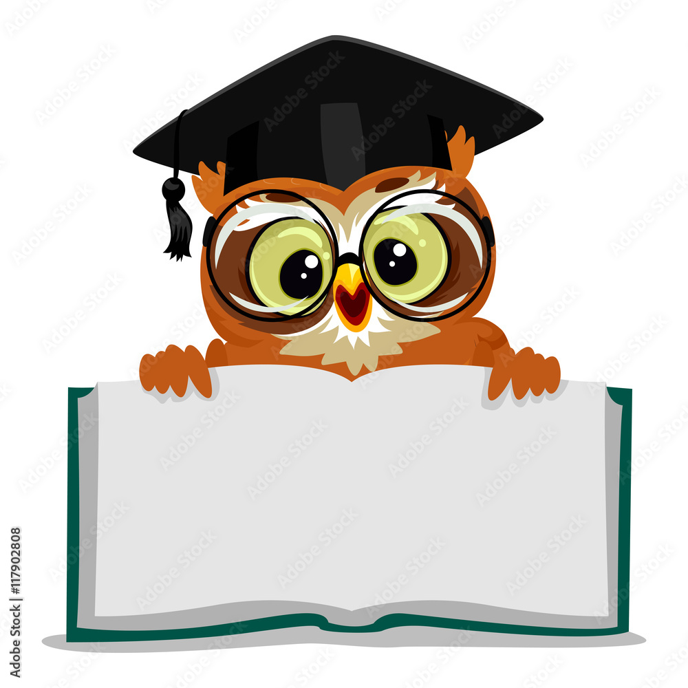 Obraz premium Vector Illustration of an Owl showing an Open Empty Book