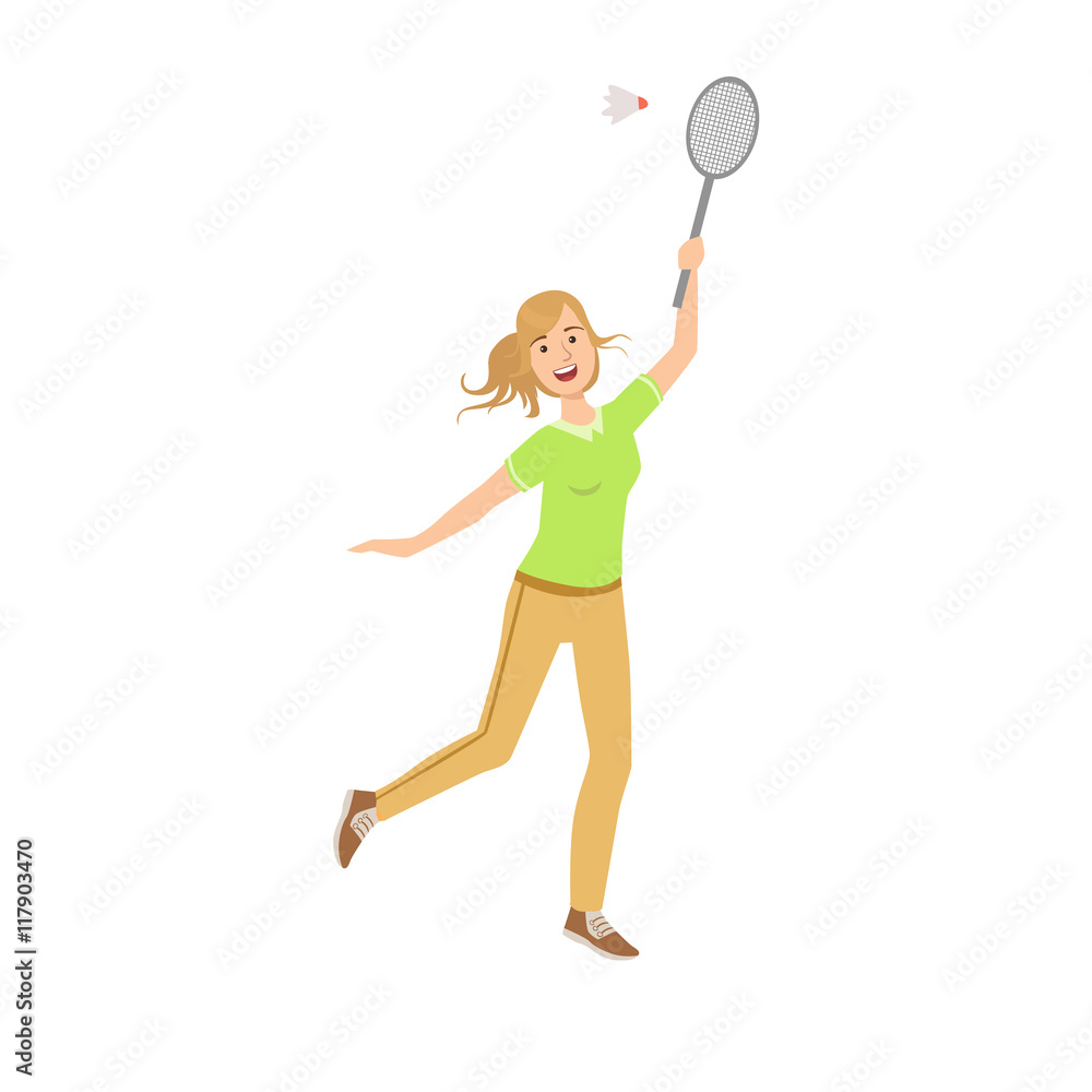 Woman Playing Badminton With Shuttlecock Woman Playing Badminton With Shuttlecock