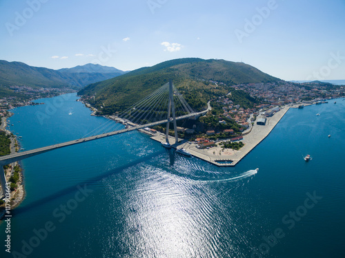 Aerial view of Dubrovnik bridge - entrance to the city. photo