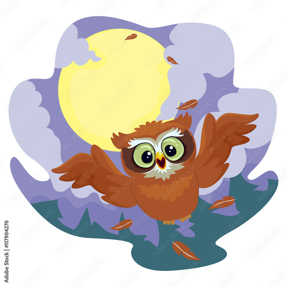 Fototapeta premium Vector Illustration of an Owl Flying at Night