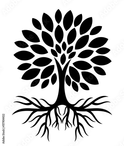 Tree with roots silhouette