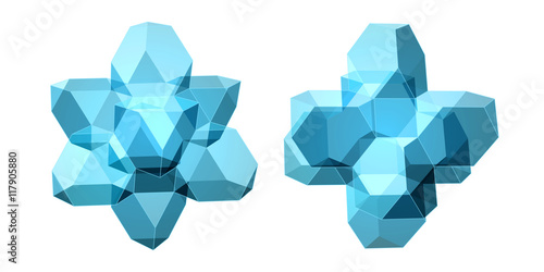 Vector set of views of transparent complex geometric shape based