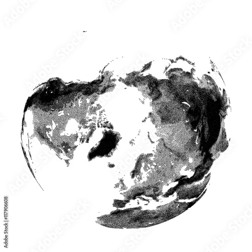 Globe with continental relief - vector stippled illustration
