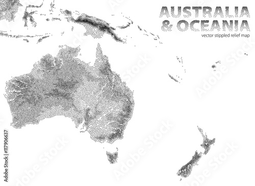 Vector stippled relief map of Australia and Oceania