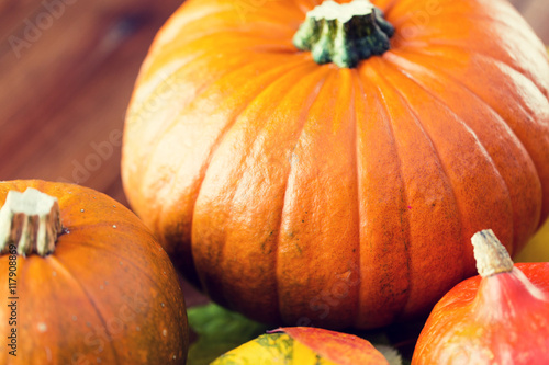 Wallpaper Mural close up of pumpkins on wooden table at home Torontodigital.ca