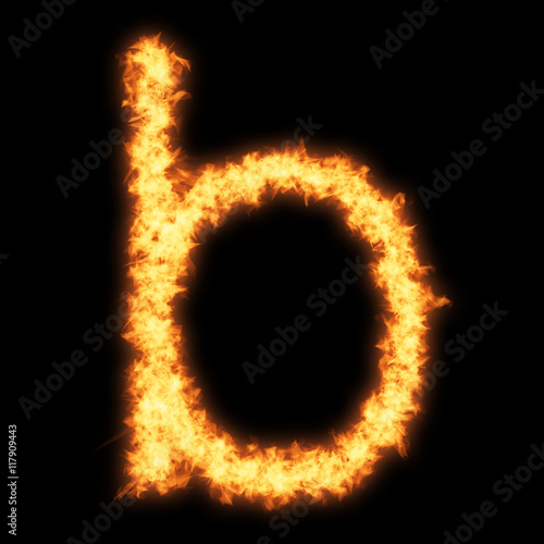 Lower case letter b with fire on black background- Helvetica font based