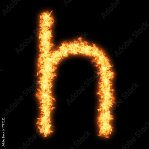 Lower case letter h with fire on black background- Helvetica font based