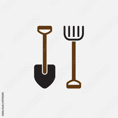 Shovel and rake icon vector, solid logo illustration, pictogram isolated on white