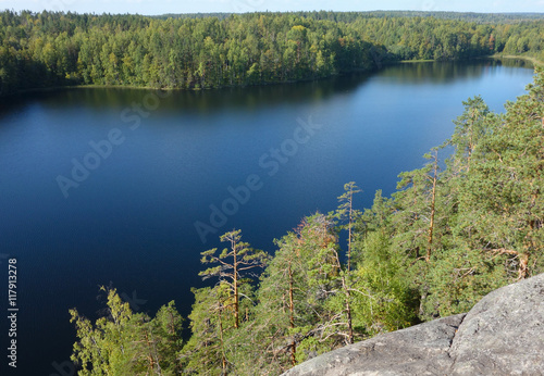 View from top of the rock Parnassus over Jastrebinoe lake. Russia, Leningrad region, Karelian isthmus