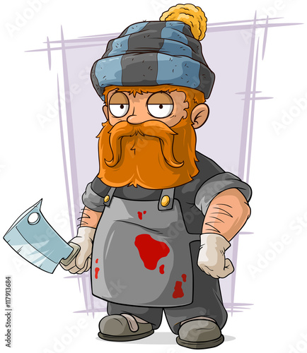 Cartoon redhead butcher in cap