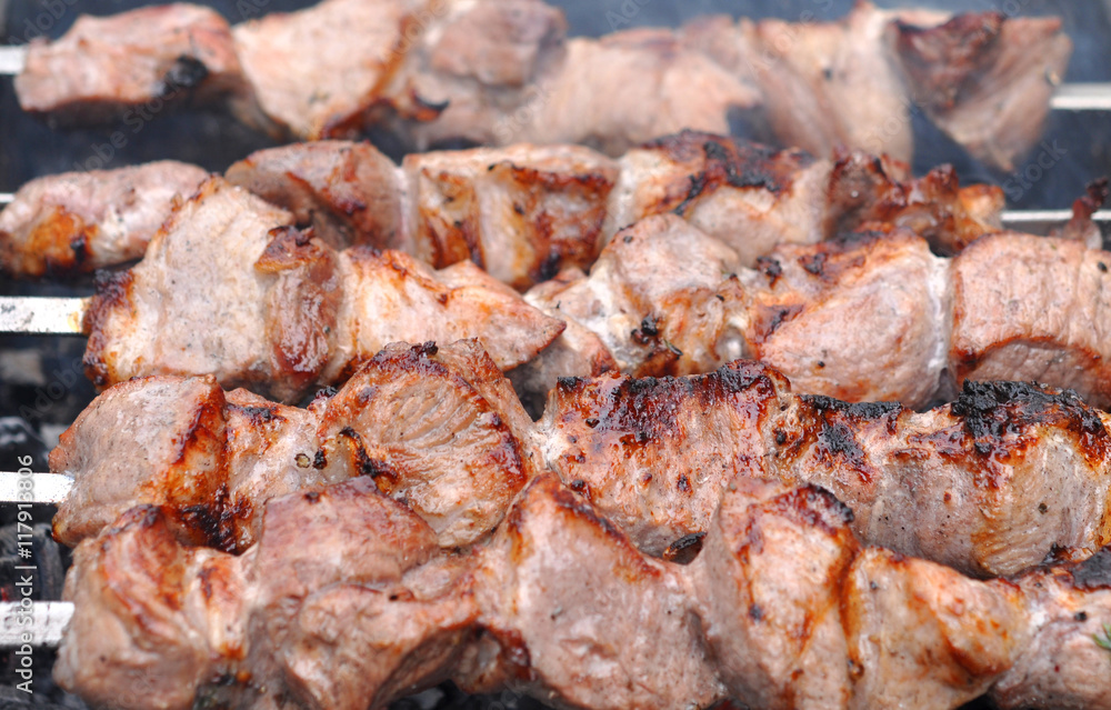Roasted Barbecue Beef Meat Kebabs with Spice, Macro Roasted Barbecue Beef Meat Kebabs with Spice, Macro