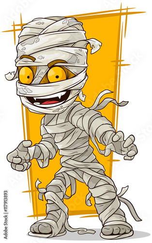 Cartoon scary mummy with yellow eyes