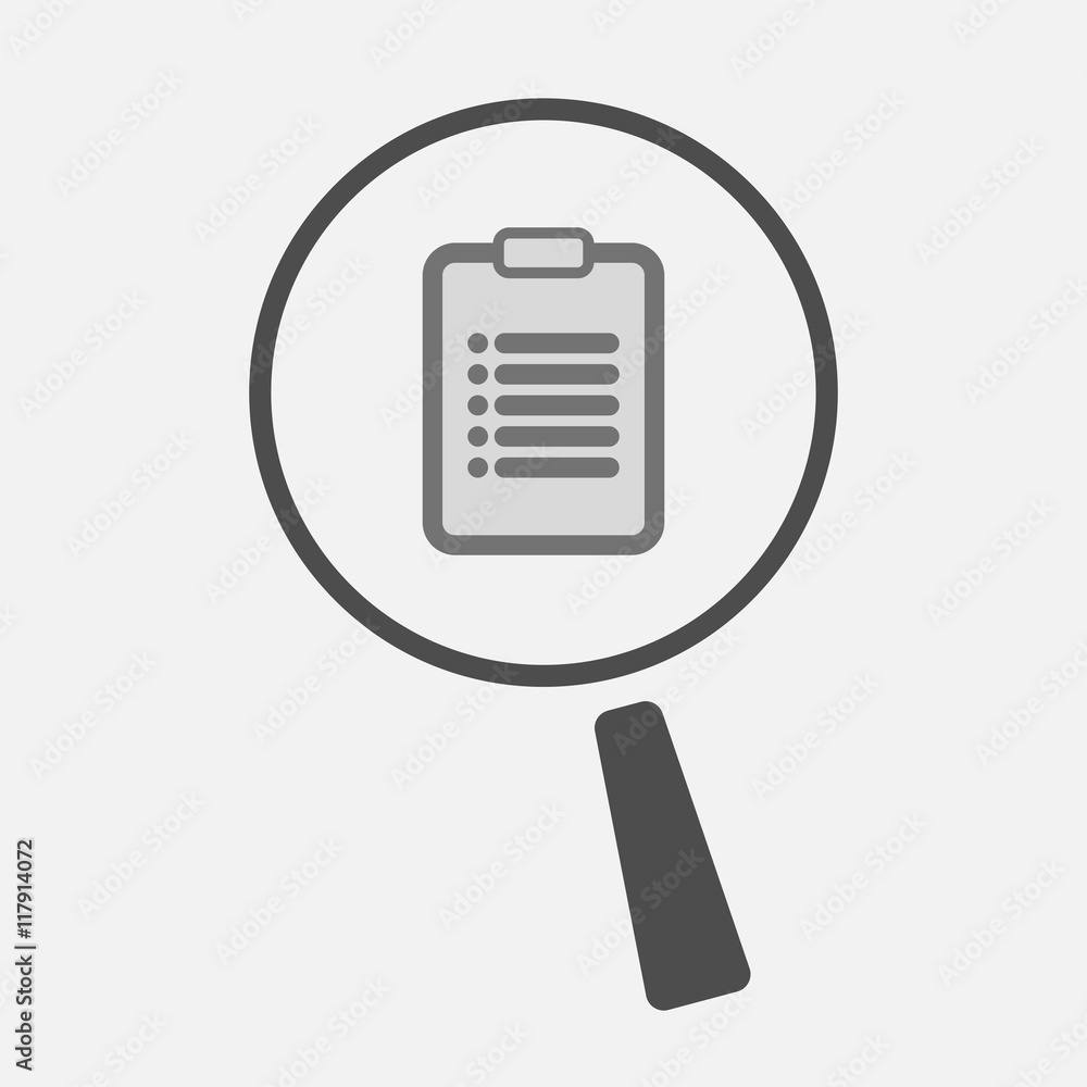 Isolated magnifier icon with a report Isolated magnifier icon with a report