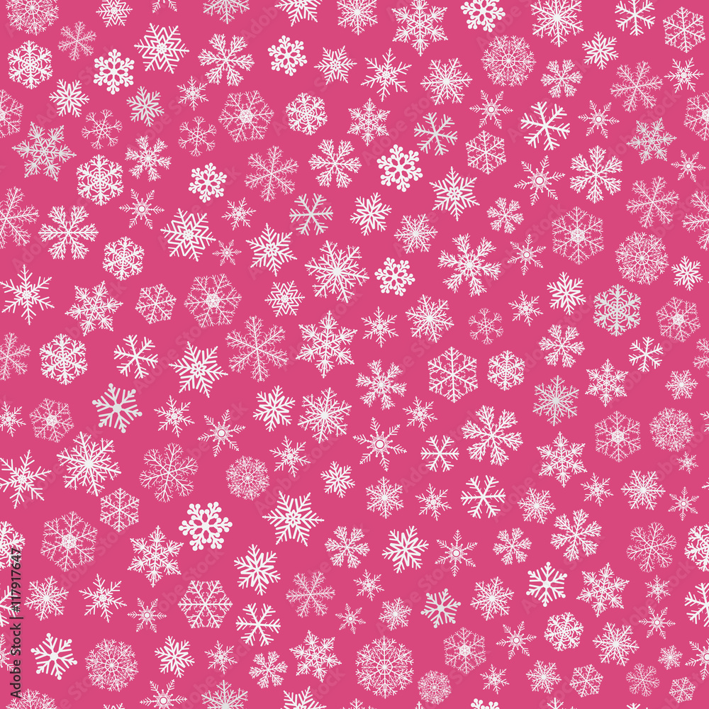 Seamless pattern of snowflakes, white on pink Seamless pattern of snowflakes, white on pink