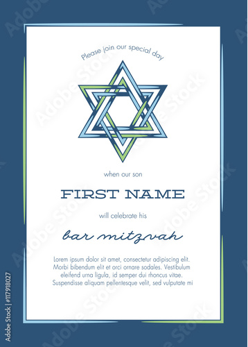 Bar Mitzvah Invitation, Greeting Card with Blue Background - Vector